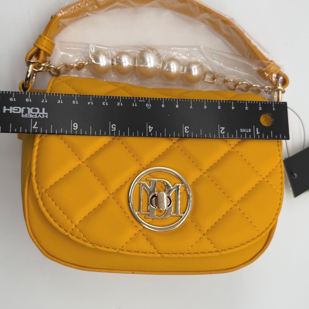 Badgley Mischka Yellow Quilted Vegan Leather Chloe Pearl Shoulder Bag $129 - Picture 6 of 12